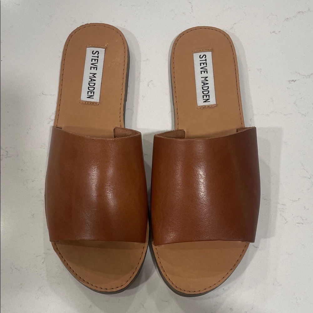 Steve Madden Brown Leather Slide Sandals